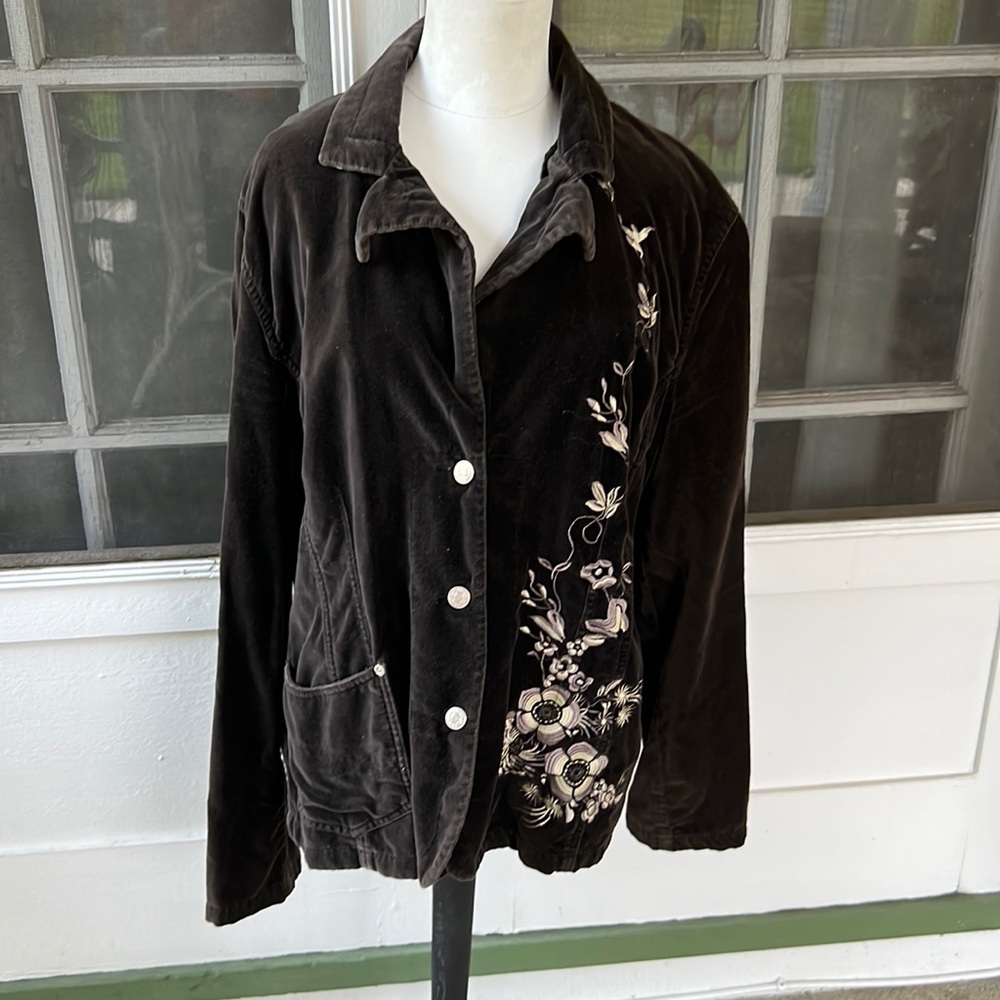 VTG Jeanology Velvet Blazer with Floral Embroidery Size L